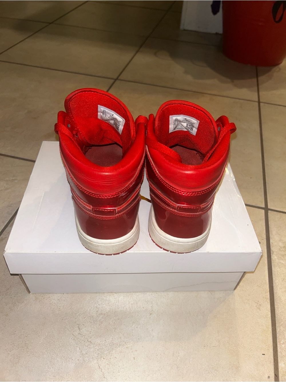 Jordan Red High-Top Sneakers with White Midsole - Picture 2 of 4